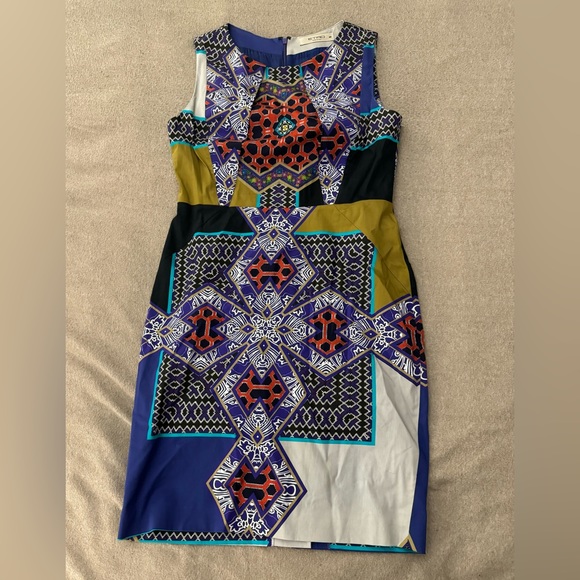ETRO Multi Colored Stretch Cotton Tribal Print Sleeveless Sheath Dress Size 44 - Picture 2 of 9